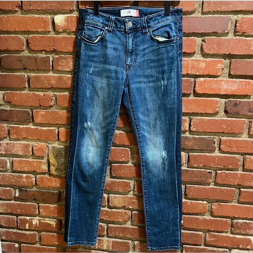 CAbi Womens Jeans Tuxedo High Rise Straight Leg Stretch Denim Blue Size 6-FLAWED